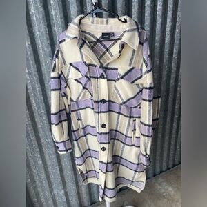 Vero Moda Purple Cream Plaid Check Shacket Coat Size Large